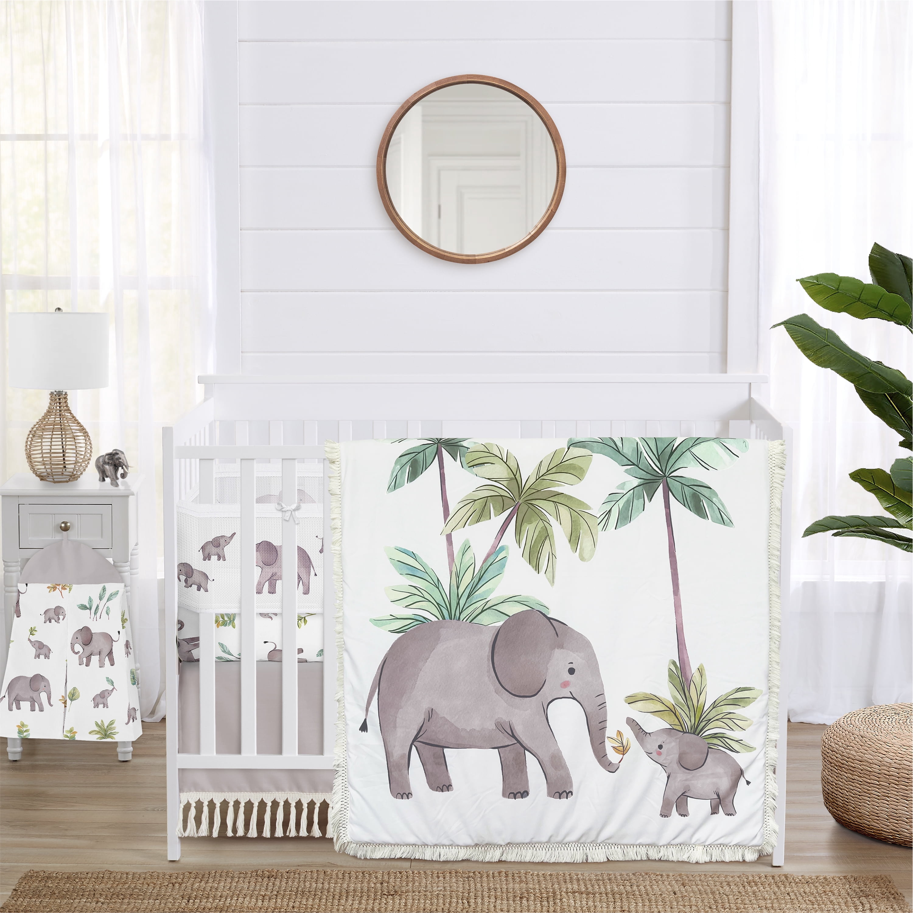 Sweet Jojo Designs Watercolor Elephants Boy, Girl, Unisex/Gender Neutral Crib Bedding + BreathableBaby Breathable Mesh Liner