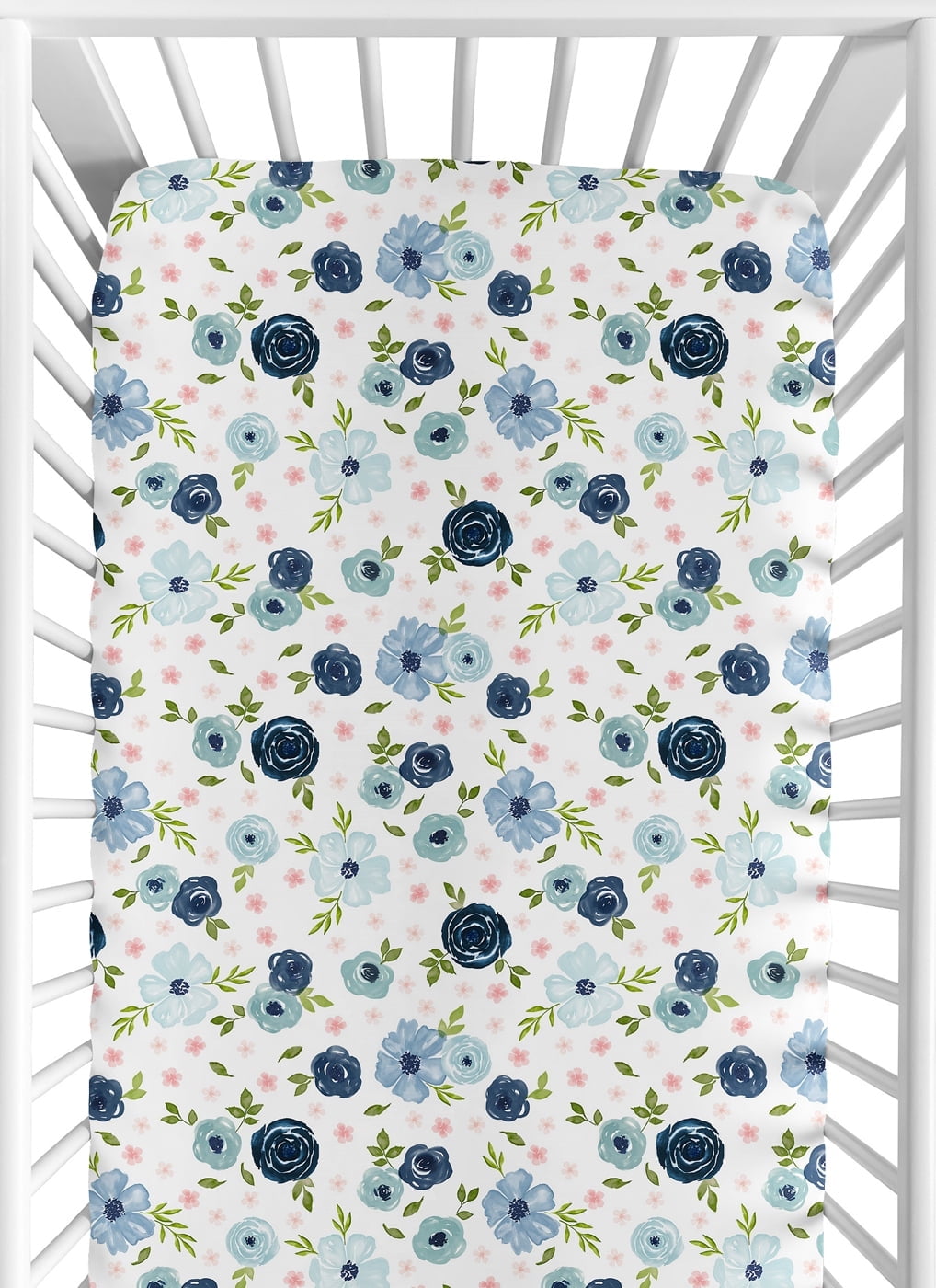 Sweet Jojo Designs Watercolor Floral Blue Green and Pink Jersey Knit Fitted Crib Sheet