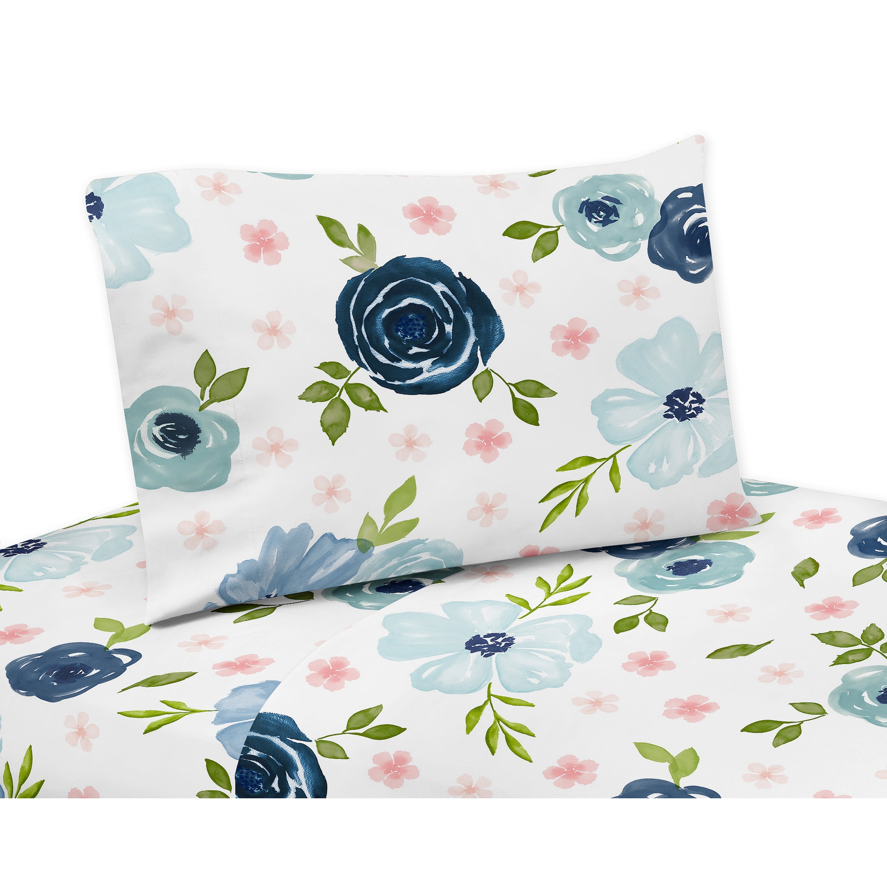 Sweet JoJo Designs Set di biancheria da letto per bambini, 3 pezzi, rosa cipria, grigio e bianco, shabby chic, motivo floreale ad acquerello, per bambine, motivo: fiori di rosa