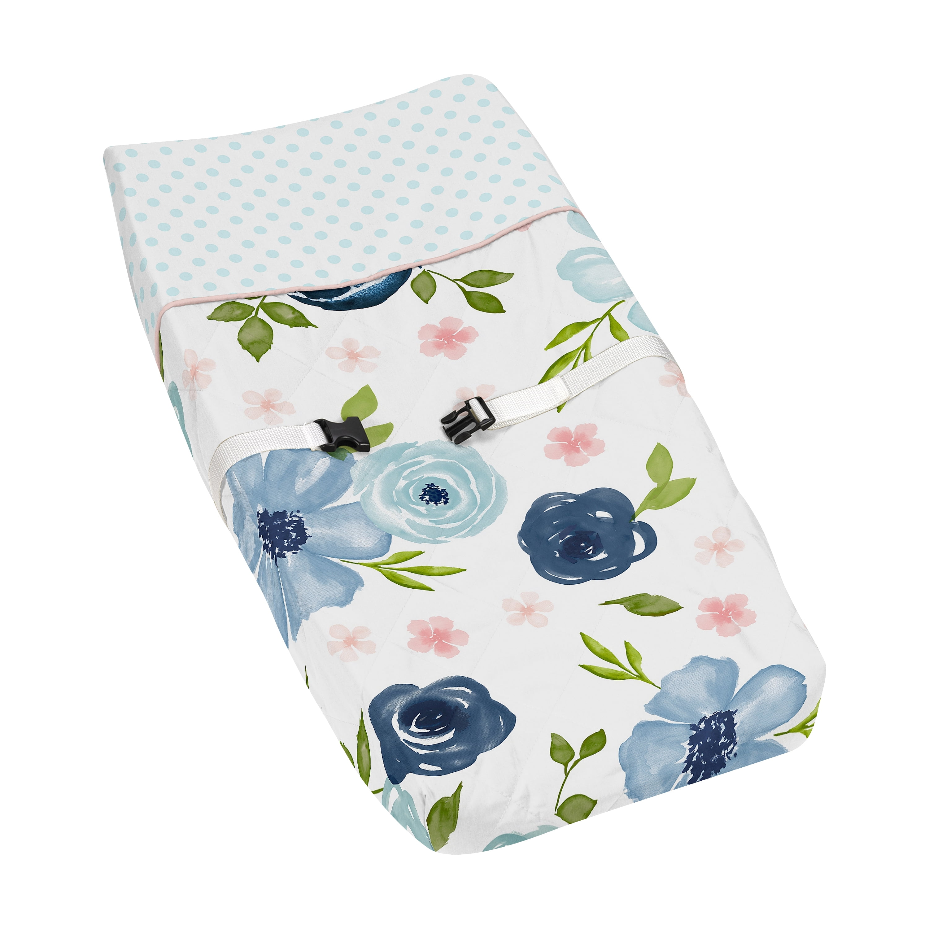 Sweet Jojo Designs Watercolor Floral Blue Pink and White Changing Pad Cover