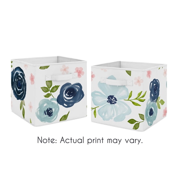 Sweet Jojo Designs Watercolor Floral Blue Pink and White Fabric Storage Bins 2 Piece Set