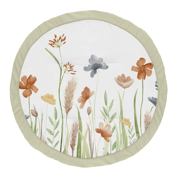 Sweet Jojo Designs Watercolor Floral Garden Green Blue and Orange Baby Play Mat