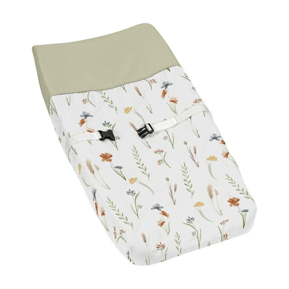 Sweet Jojo Designs Watercolor Floral Garden Green Blue and Orange Changing Pad Cover