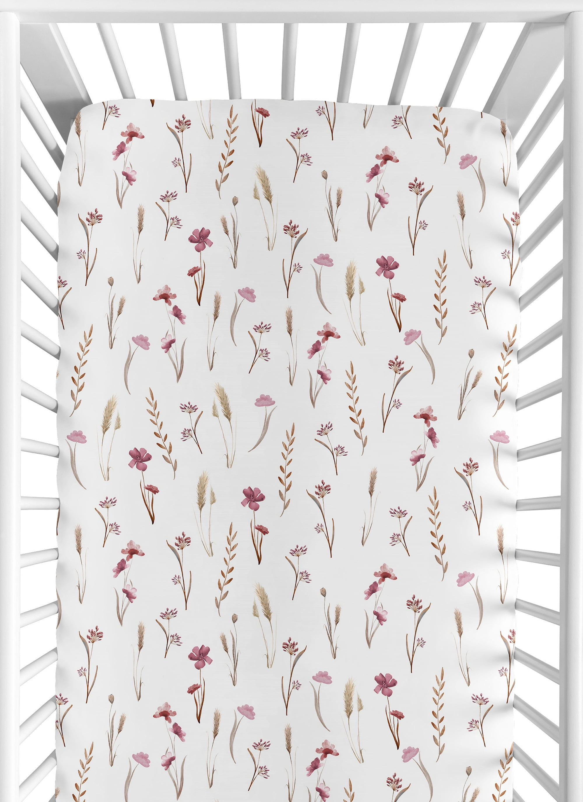 Sweet Jojo Designs Watercolor Floral Garden Pink Girl Fitted Crib Sheet