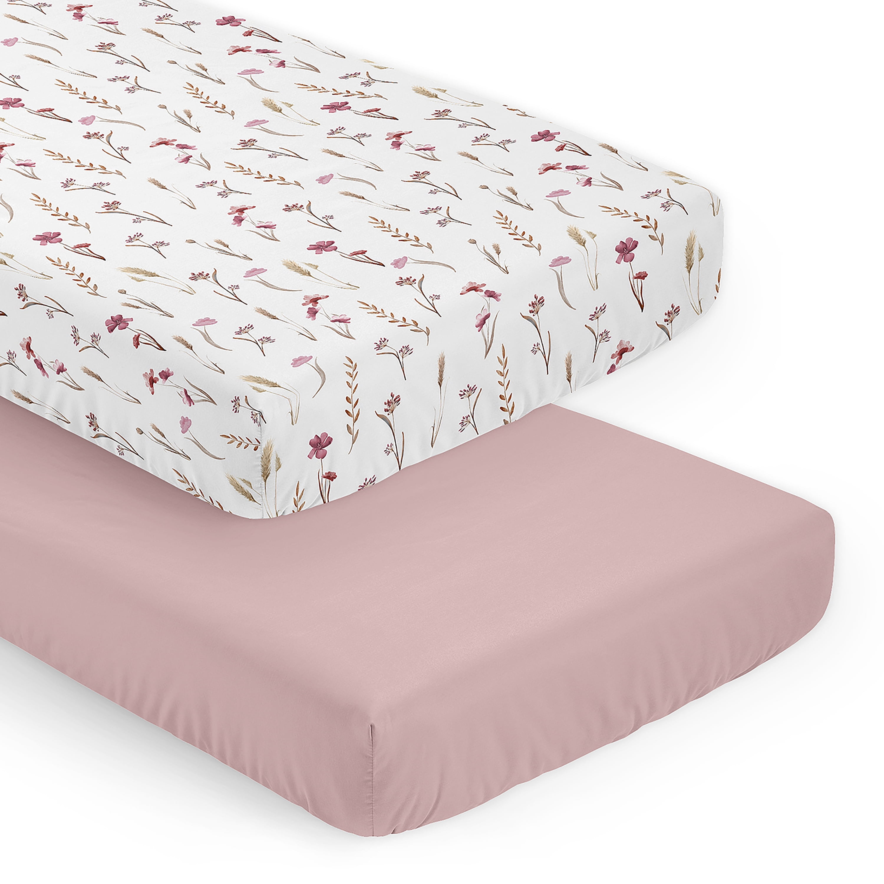 Sweet Jojo Designs Watercolor Floral Garden Pink Girl Fitted Crib Sheets Set 2 Piece