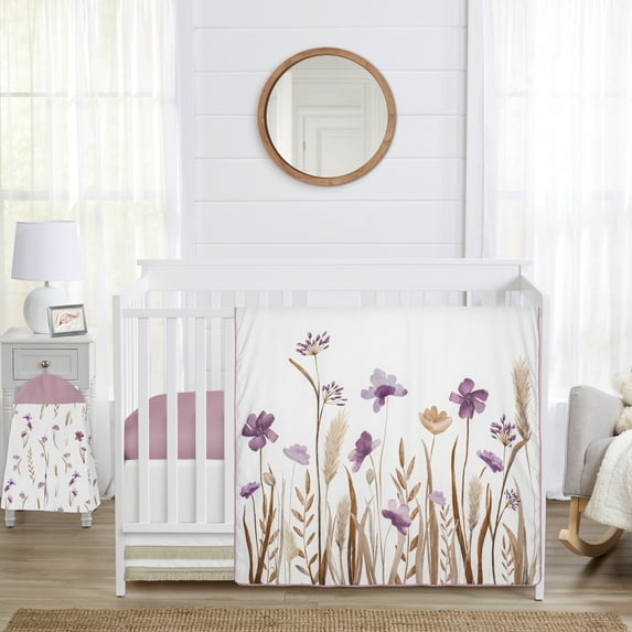 Sweet Jojo Designs Watercolor Floral Garden Purple Girl Crib Bedding Set 4 Piece