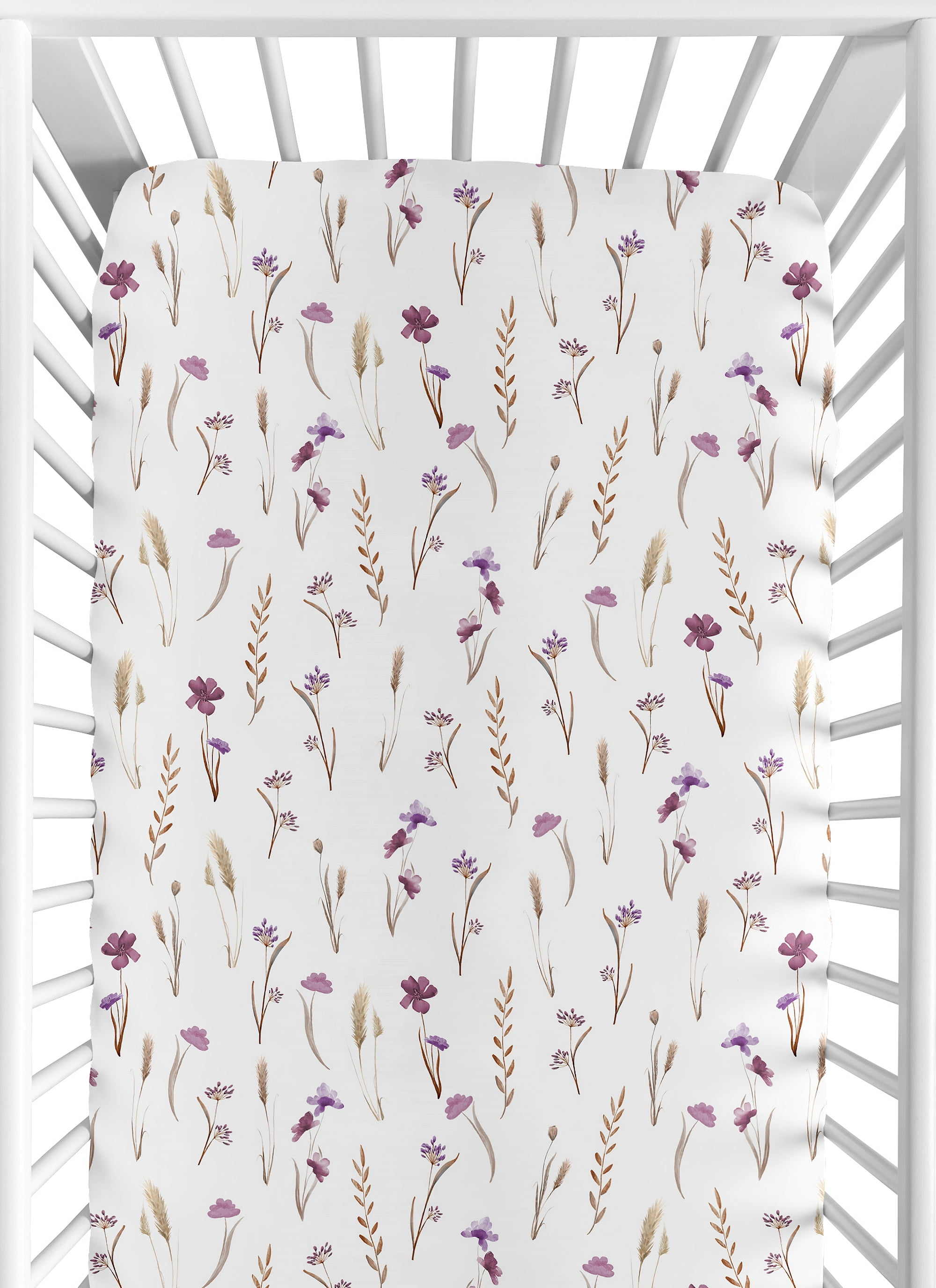 Sweet Jojo Designs Watercolor Floral Garden Purple Girl Fitted Crib Sheet