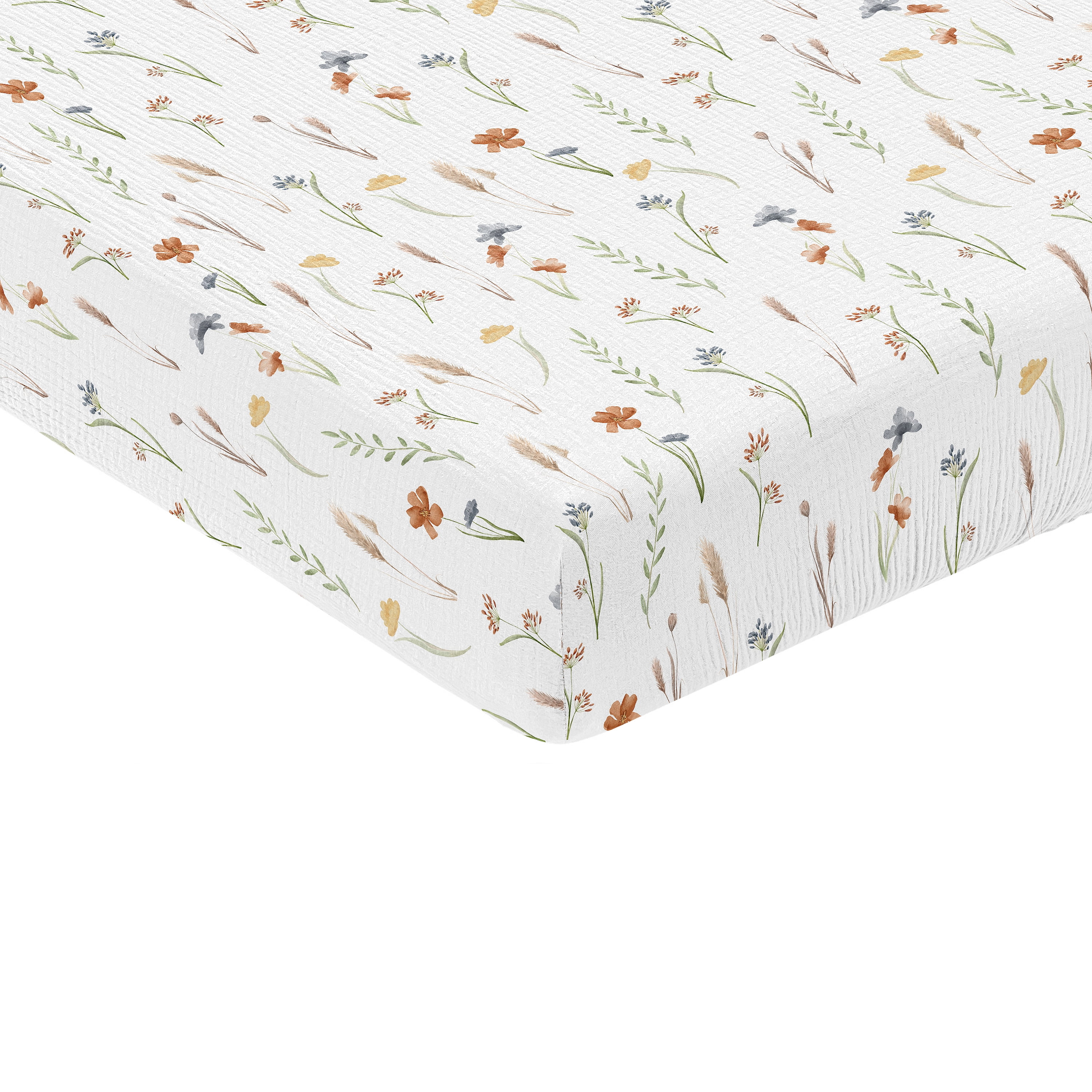 Sweet Jojo Designs Watercolor Floral Garden Sage Green Girl 100% Cotton Muslin Fitted Crib Sheet