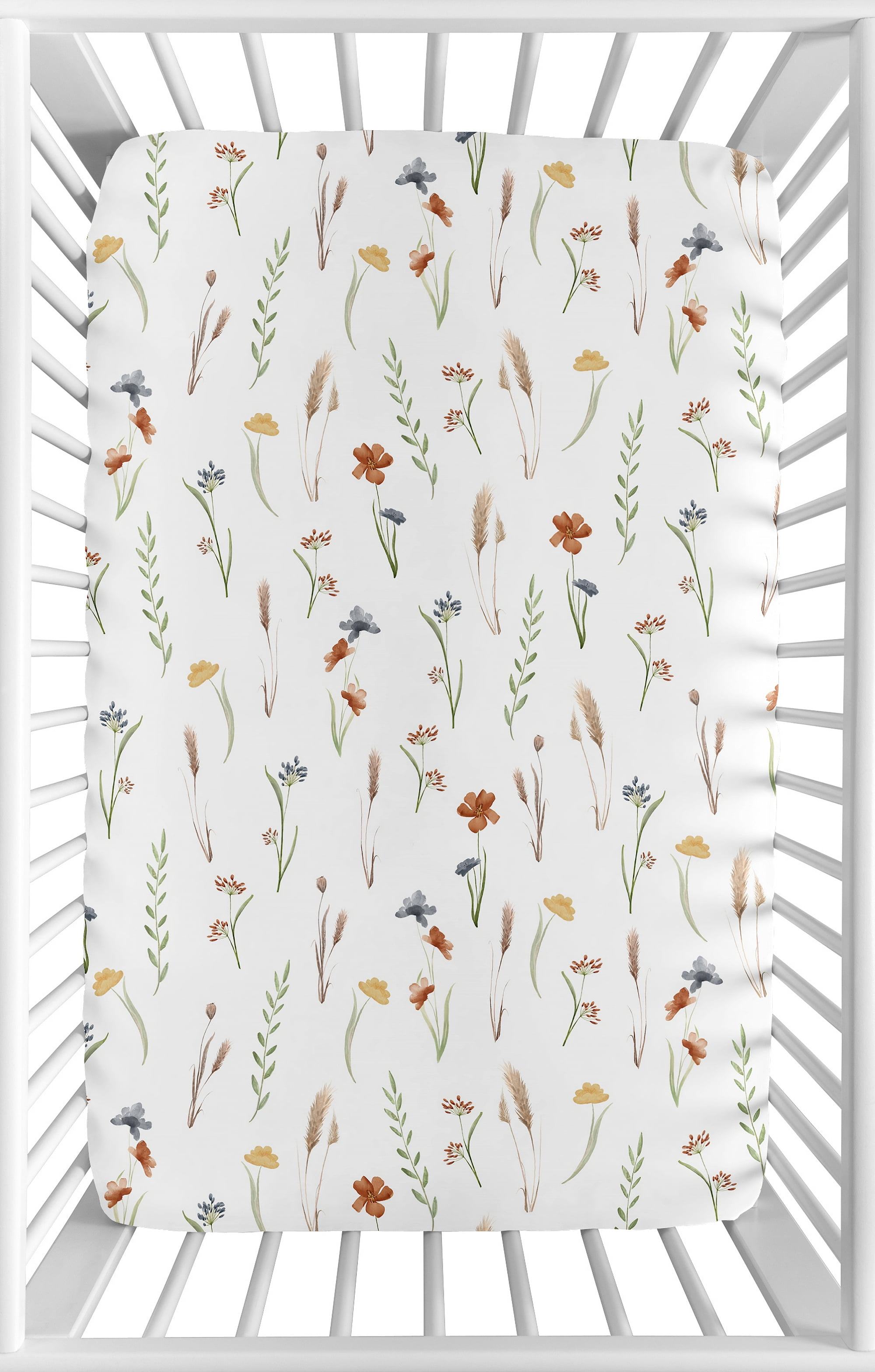 Sweet Jojo Designs Watercolor Floral Garden Sage Green Girl Mini Fitted Crib Sheet