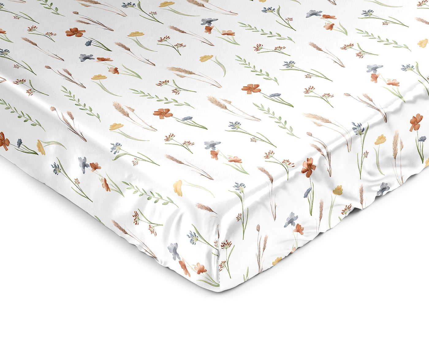 Sweet Jojo Designs Watercolor Floral Garden Sage Green Girl Satin Fitted Crib Sheet