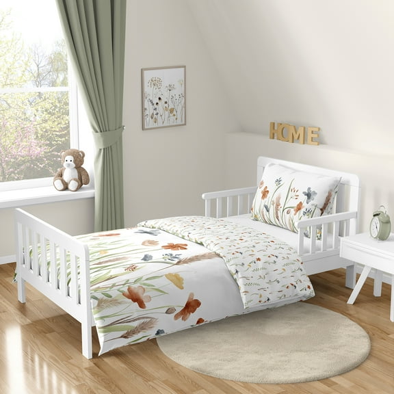 Sweet Jojo Designs Watercolor Floral Garden Sage Green Girl Toddler Bed Comforter Bedding Set 5 Piece