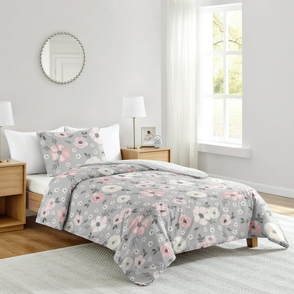 Sweet Jojo Designs Watercolor Floral Grey Twin Comforter Bedding Set