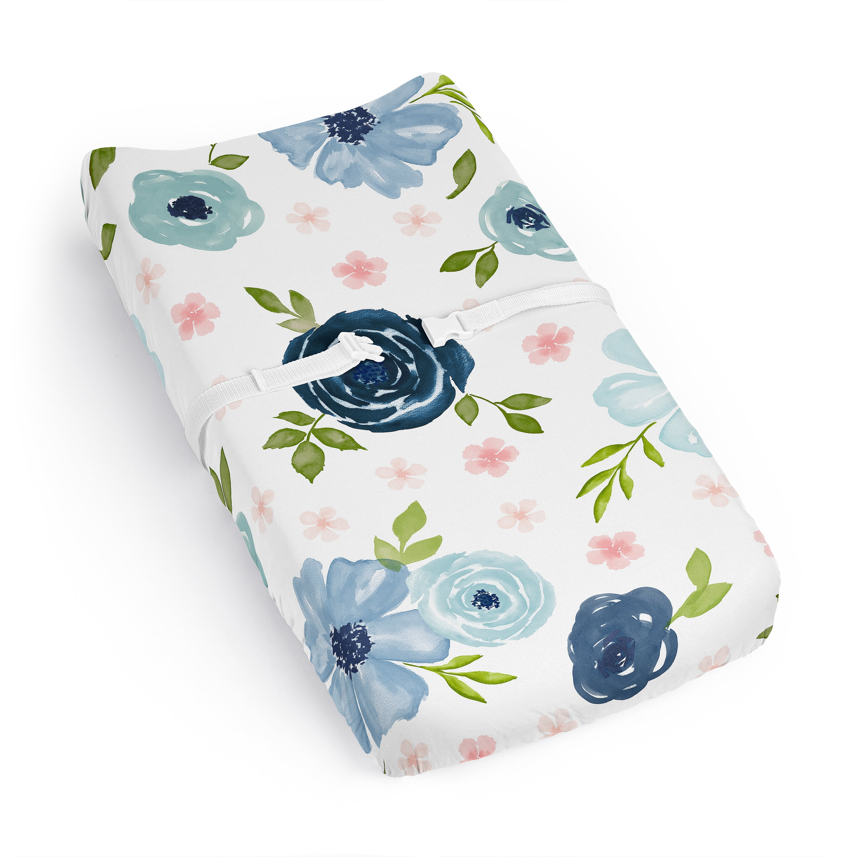 Sweet Jojo Designs Watercolor Floral Navy Blue and Pink Girl Changing Pad Cover Sheet