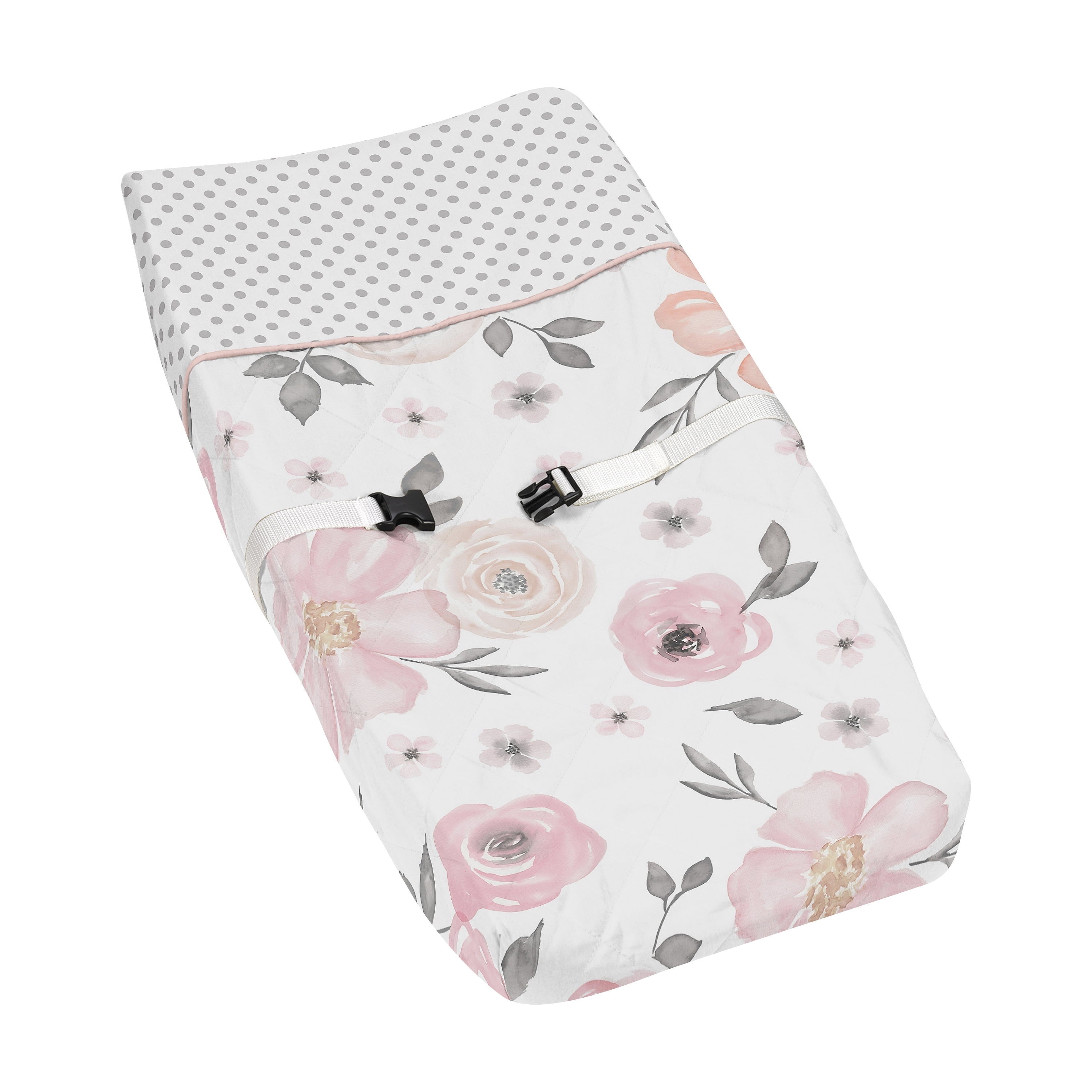 Sweet Jojo Designs Watercolor Floral Pink Grey and White Changing Pad Cover