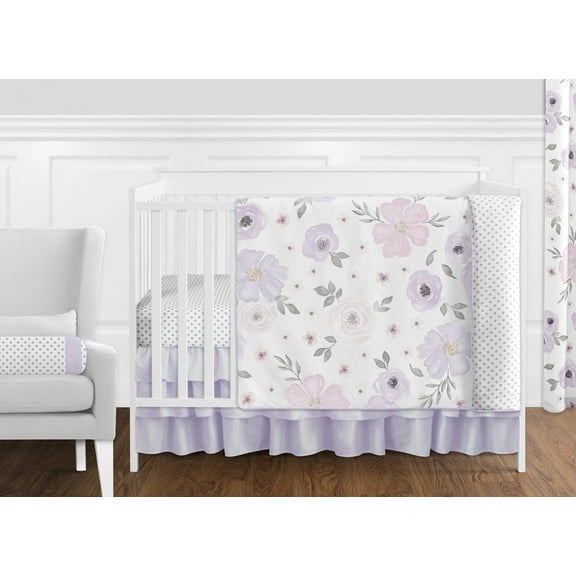 Sweet Jojo Designs Watercolor Floral Purple Pink and Grey 11 Piece Crib Bedding Set