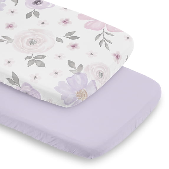 Sweet Jojo Designs Watercolor Floral Purple Pink and Grey Baby Bassinet Fitted Sheets 2 Piece Set