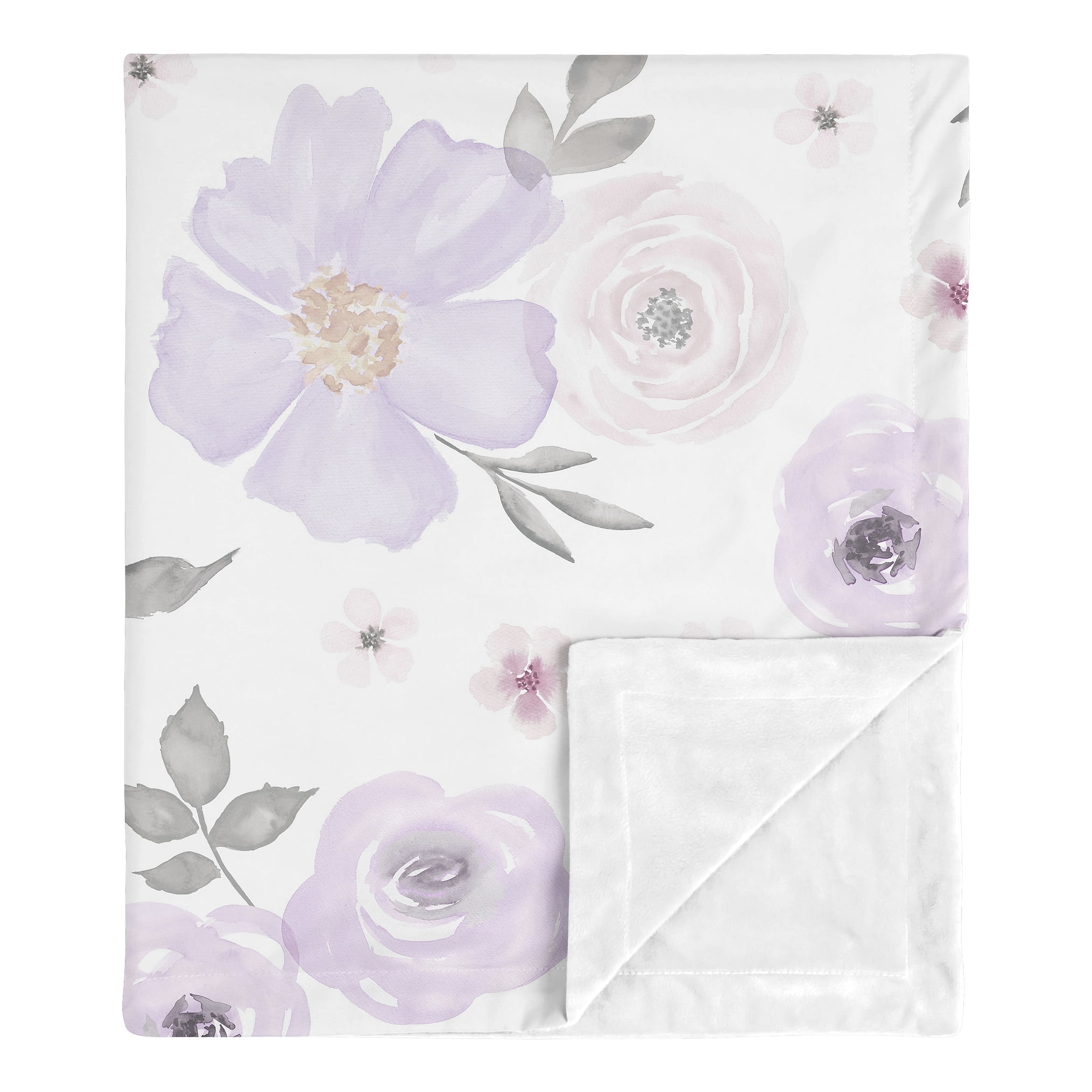 Sweet Jojo Designs Watercolor Floral Purple Pink and Grey Baby Security Blanket