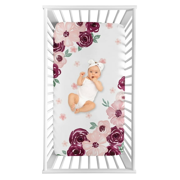 Sweet Jojo Designs Watercolor Floral Red Pink and Grey Photo Op Fitted Crib Sheet