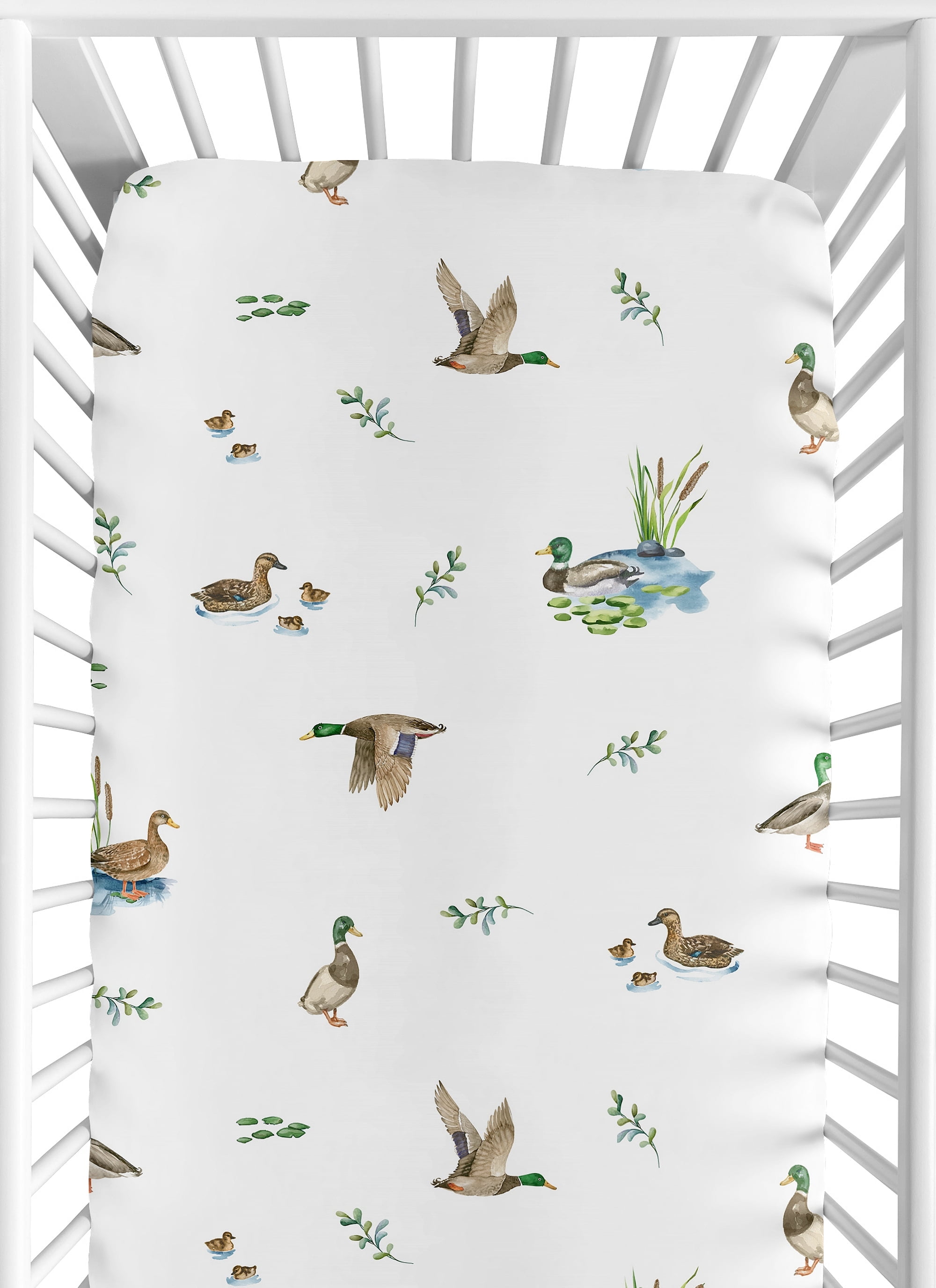 Sweet Jojo Designs Watercolor Mallard Ducks Boy, Girl, Unisex/Gender Neutral Fitted Crib Sheet