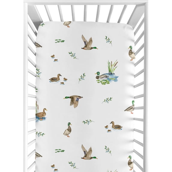 Sweet Jojo Designs Watercolor Mallard Ducks Boy, Girl, Unisex/Gender Neutral Fitted Crib Sheet