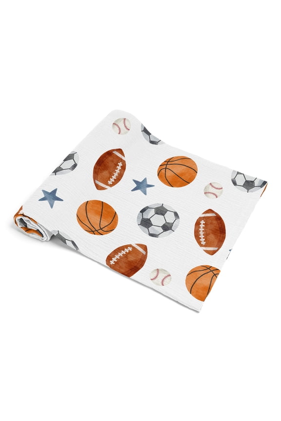Watercolor Sports Theme Boy 100% Cotton Muslin Baby Swaddle Receiving Blanket