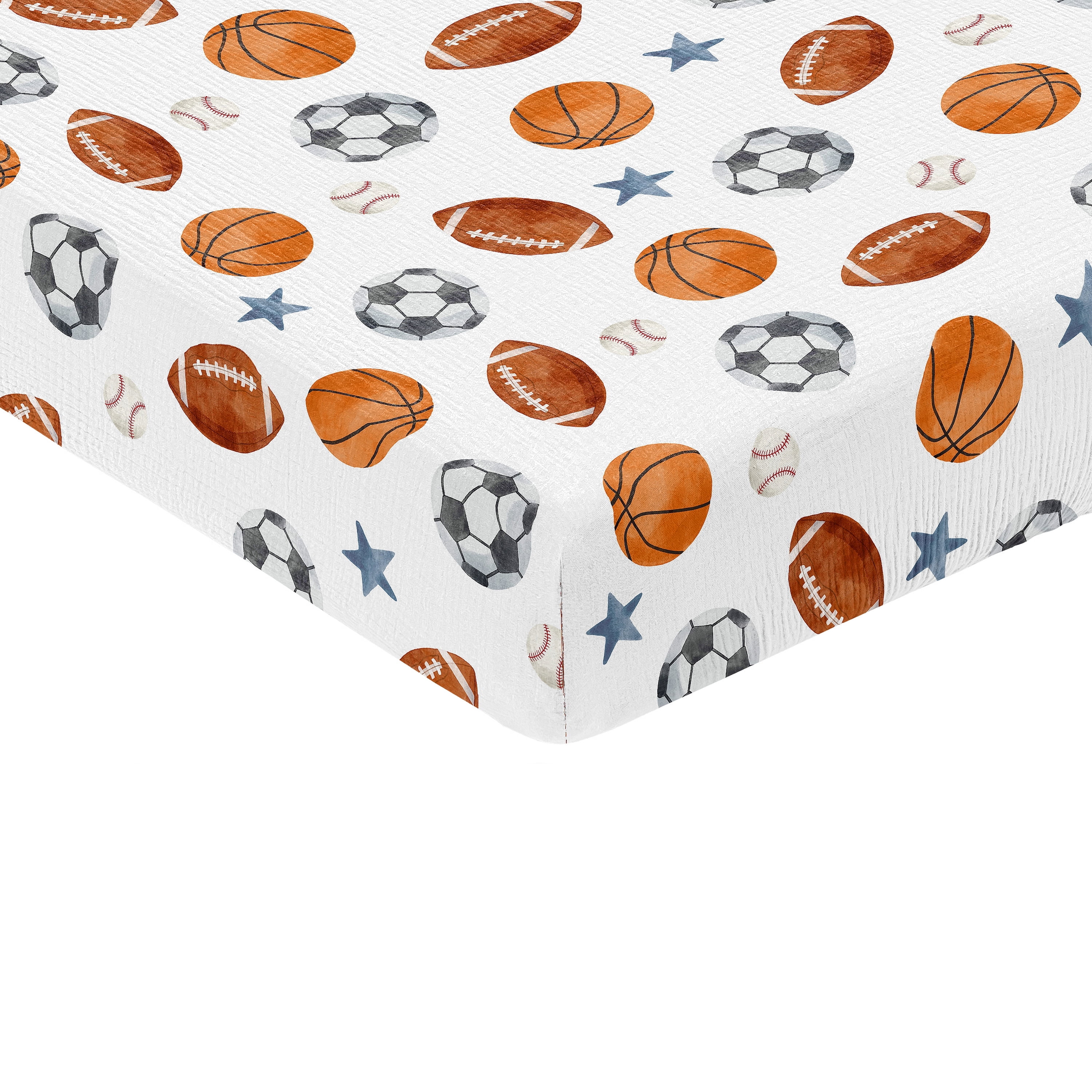 Sweet Jojo Designs Watercolor Sports Theme Boy 100% Cotton Muslin Fitted Crib Sheet