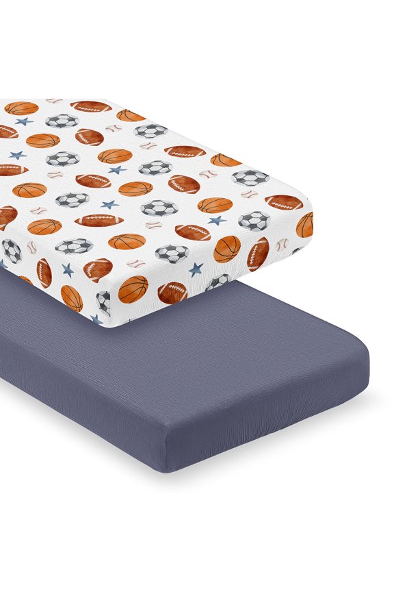 Watercolor Sports Theme Boy 100% Cotton Muslin Fitted Crib Sheets Set 2 Piece