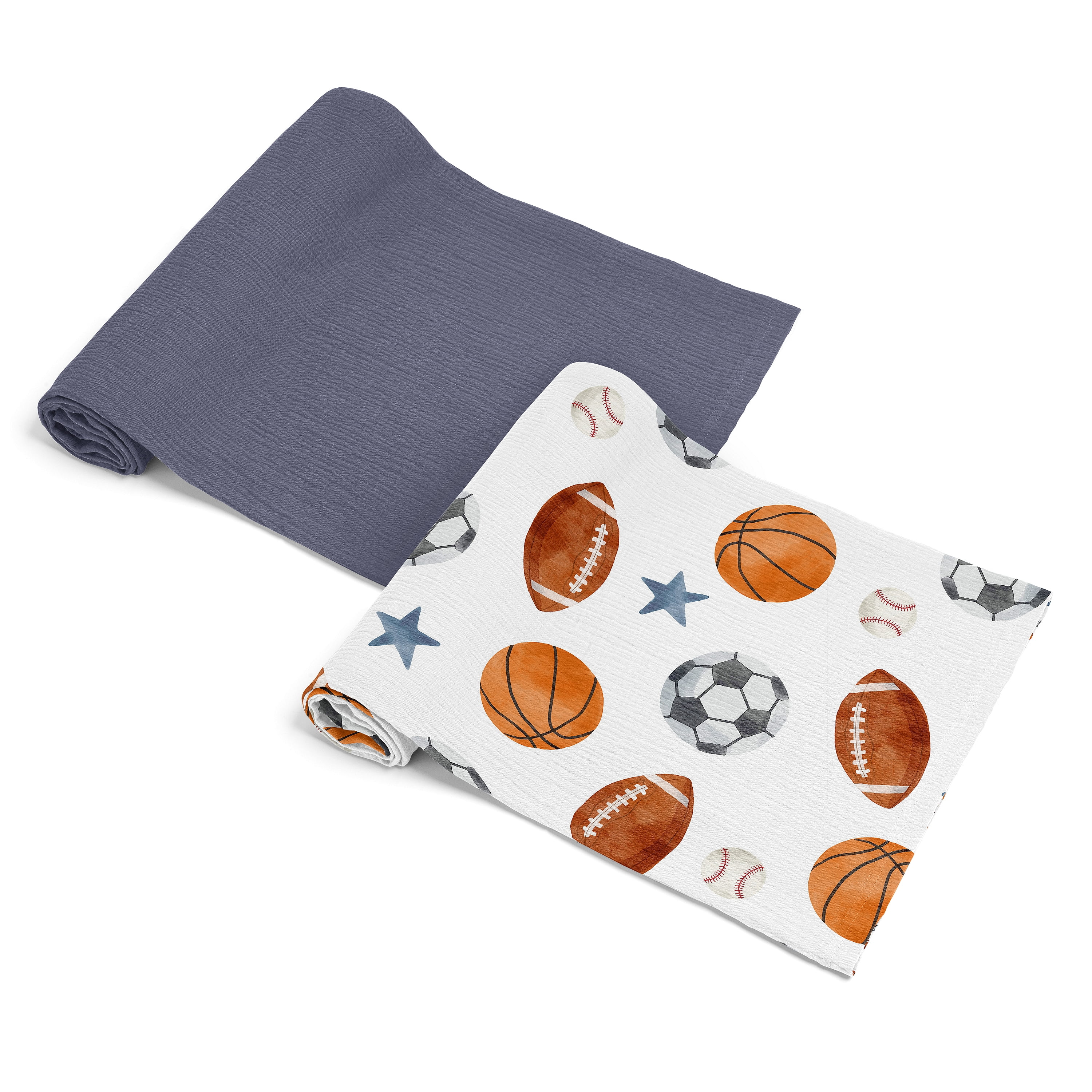 Sweet Jojo Designs Watercolor Sports Theme Boy 2 Pack 100% Cotton Muslin Baby Swaddle Receiving Blankets