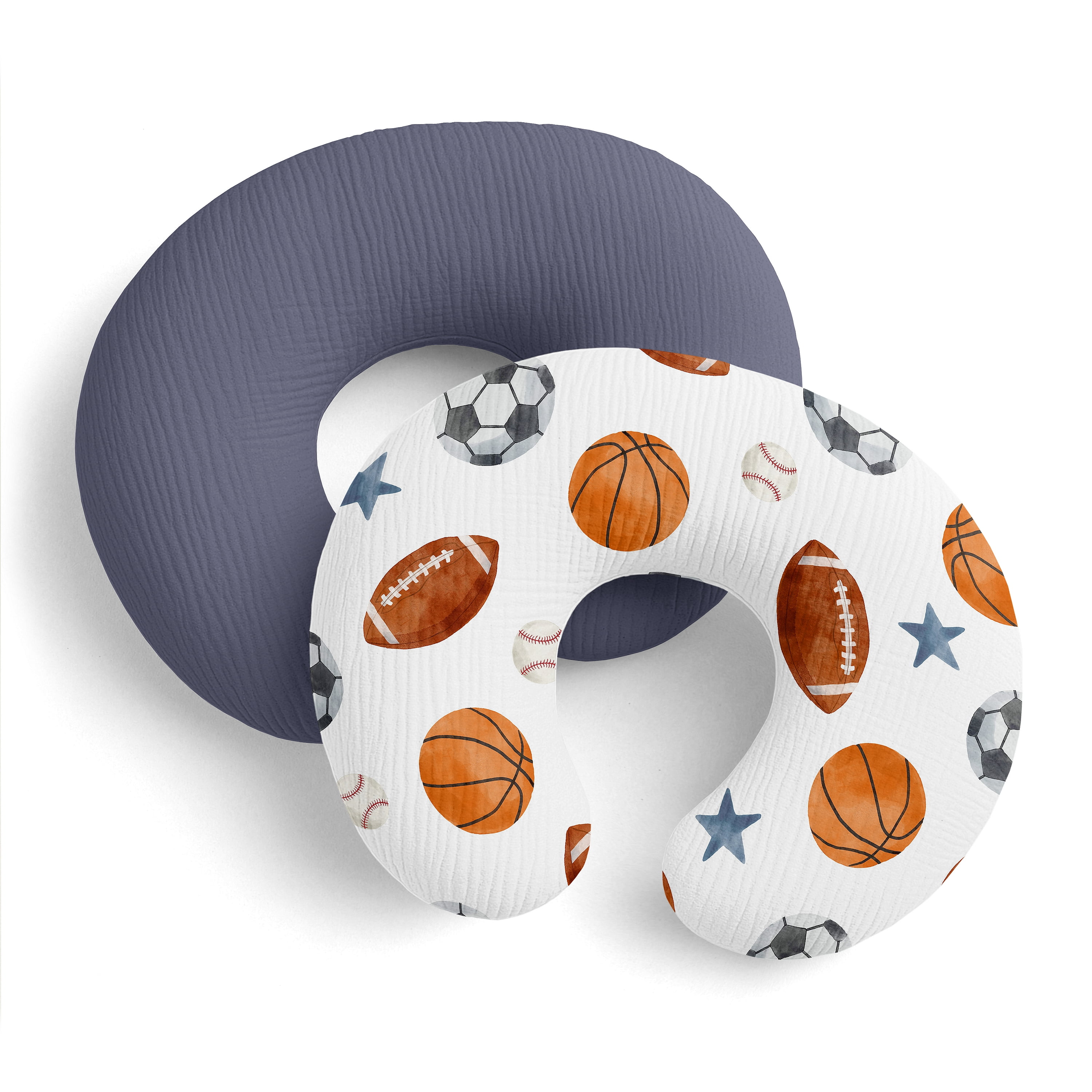 Sweet Jojo Designs Watercolor Sports Theme Boy 2 Pack Muslin 100% Cotton Nursing Pillow Covers