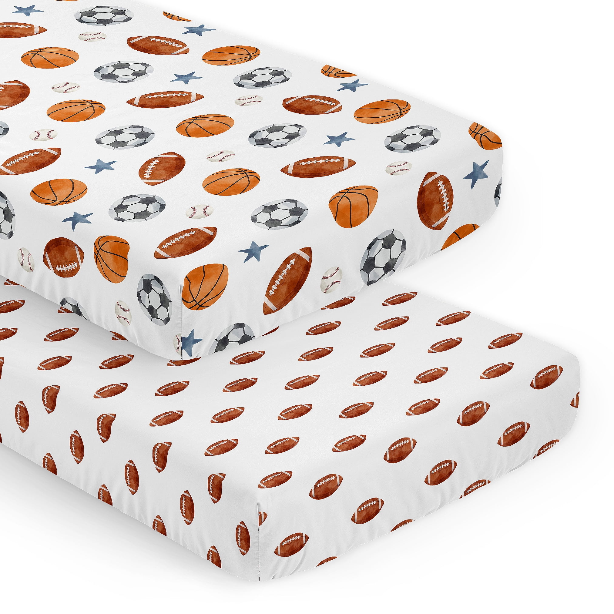 Sweet Jojo Designs Watercolor Sports Theme Boy Fitted Crib Sheets Set 2 Piece