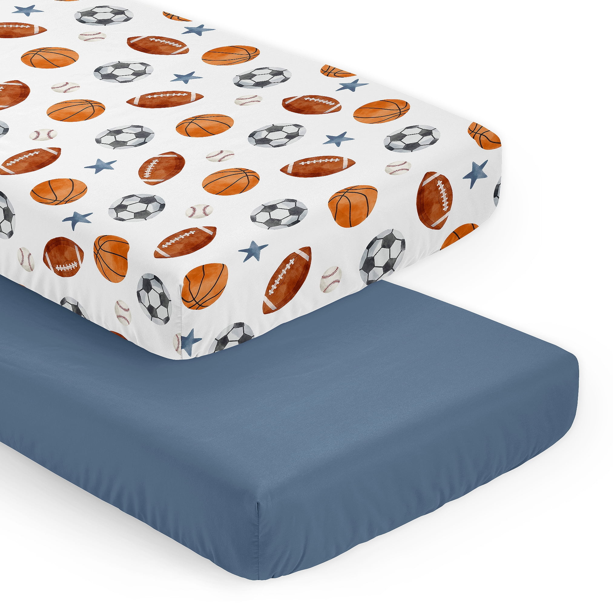 Sweet Jojo Designs Watercolor Sports Theme Boy Fitted Crib Sheets Set 2 Piece