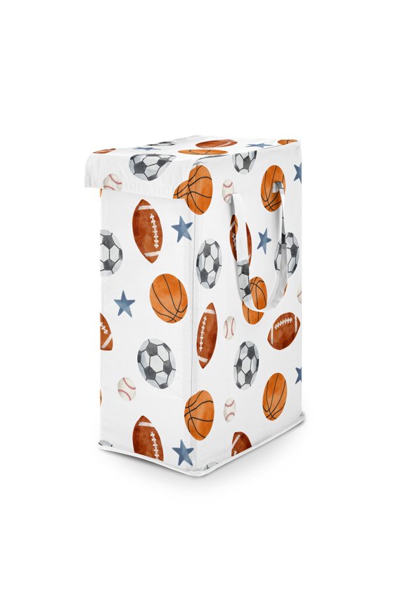 Watercolor Sports Theme Boy Foldable Laundry Hamper with Handles