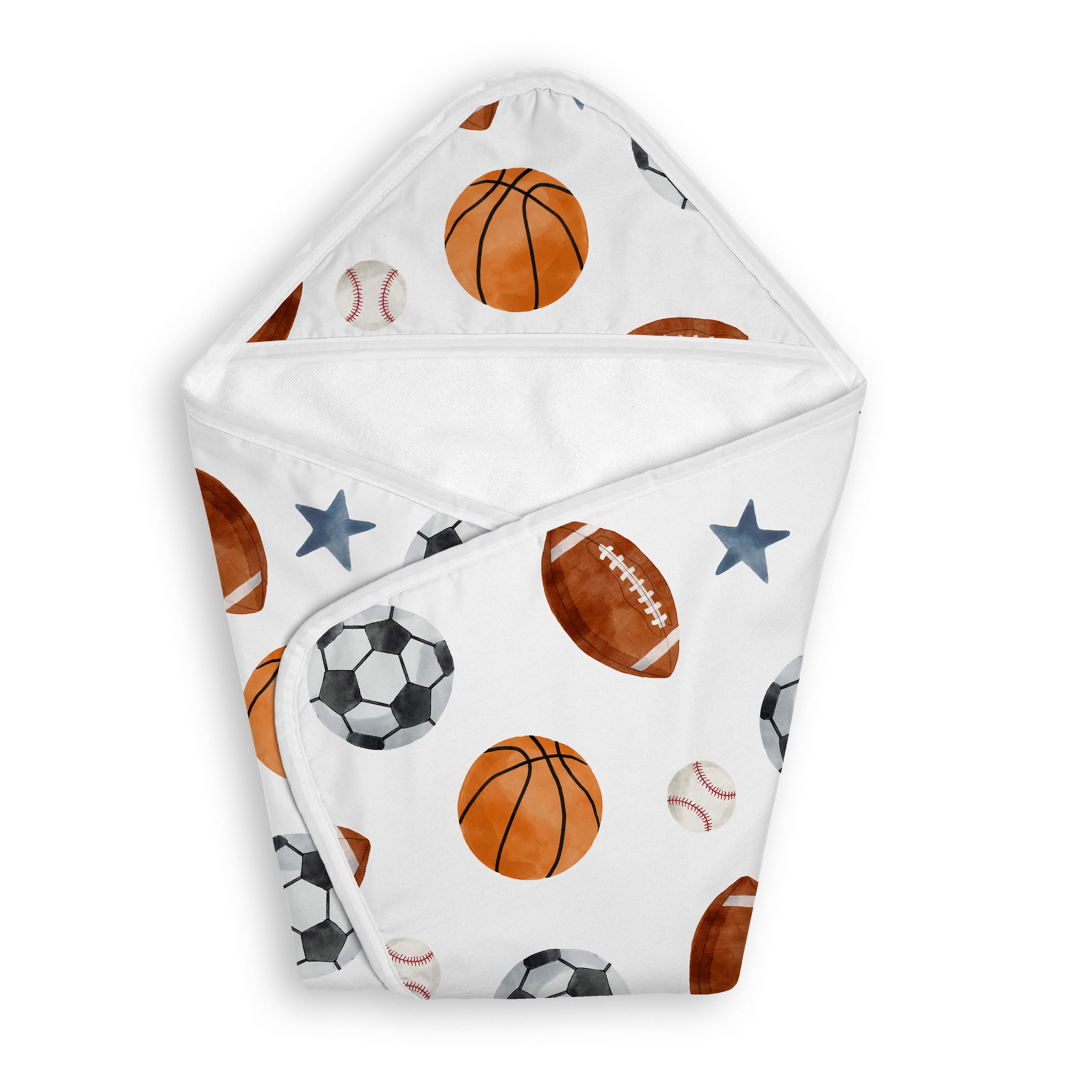 Sweet Jojo Designs Watercolor Sports Theme Boy Hooded Baby Towels - Toddler Bath Towel