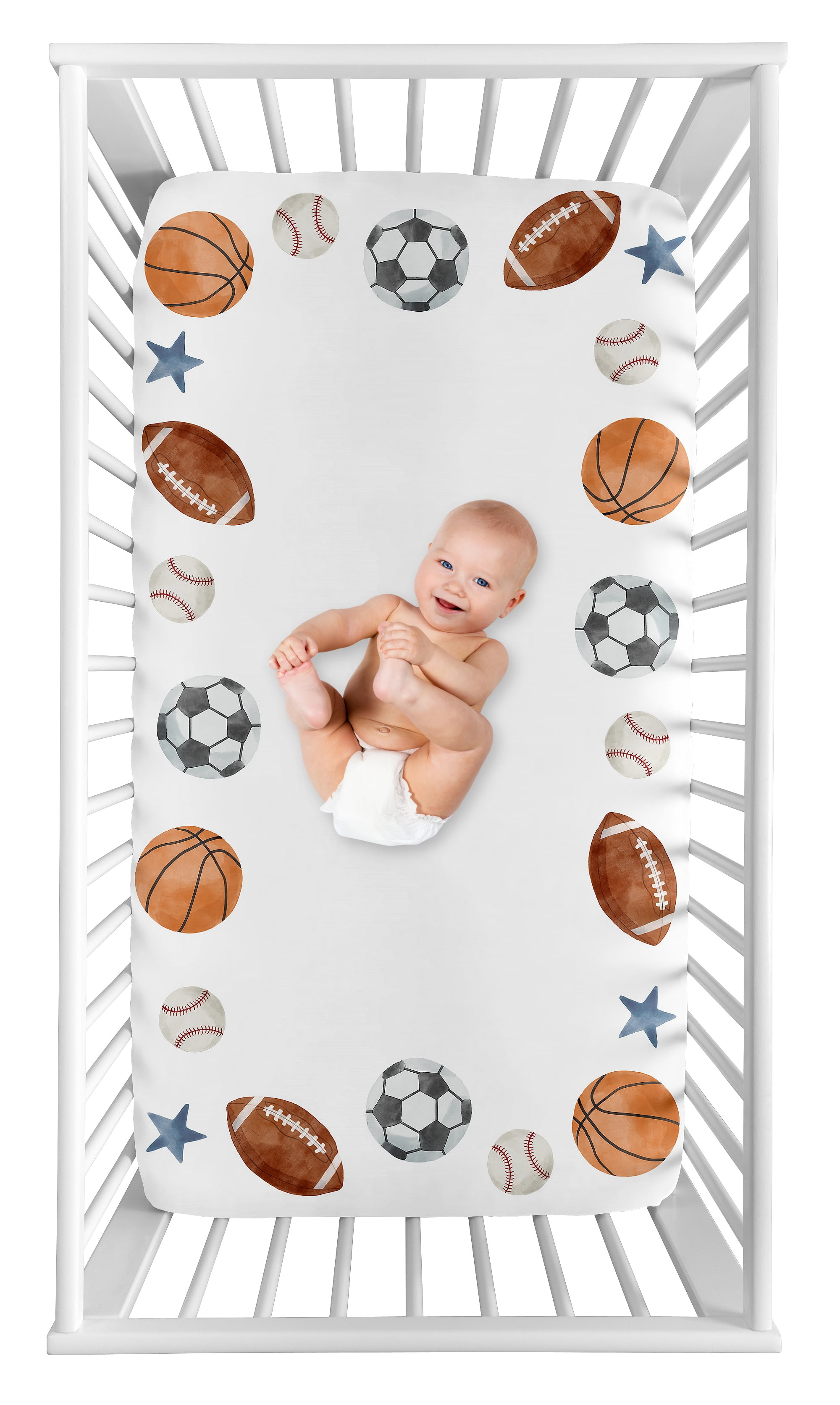 Sweet Jojo Designs Watercolor Sports Theme Boy Photo Op Fitted Crib Sheet