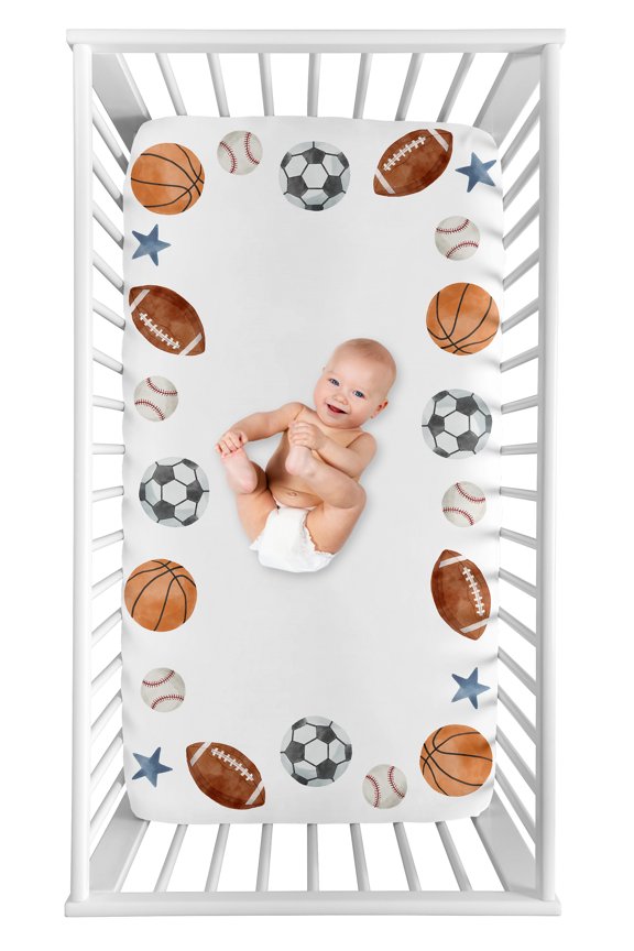 Watercolor Sports Theme Boy Photo Op Fitted Crib Sheet