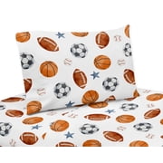 Sweet Jojo Designs Watercolor Sports Theme Boy Queen Size Sheet Set 4 Piece