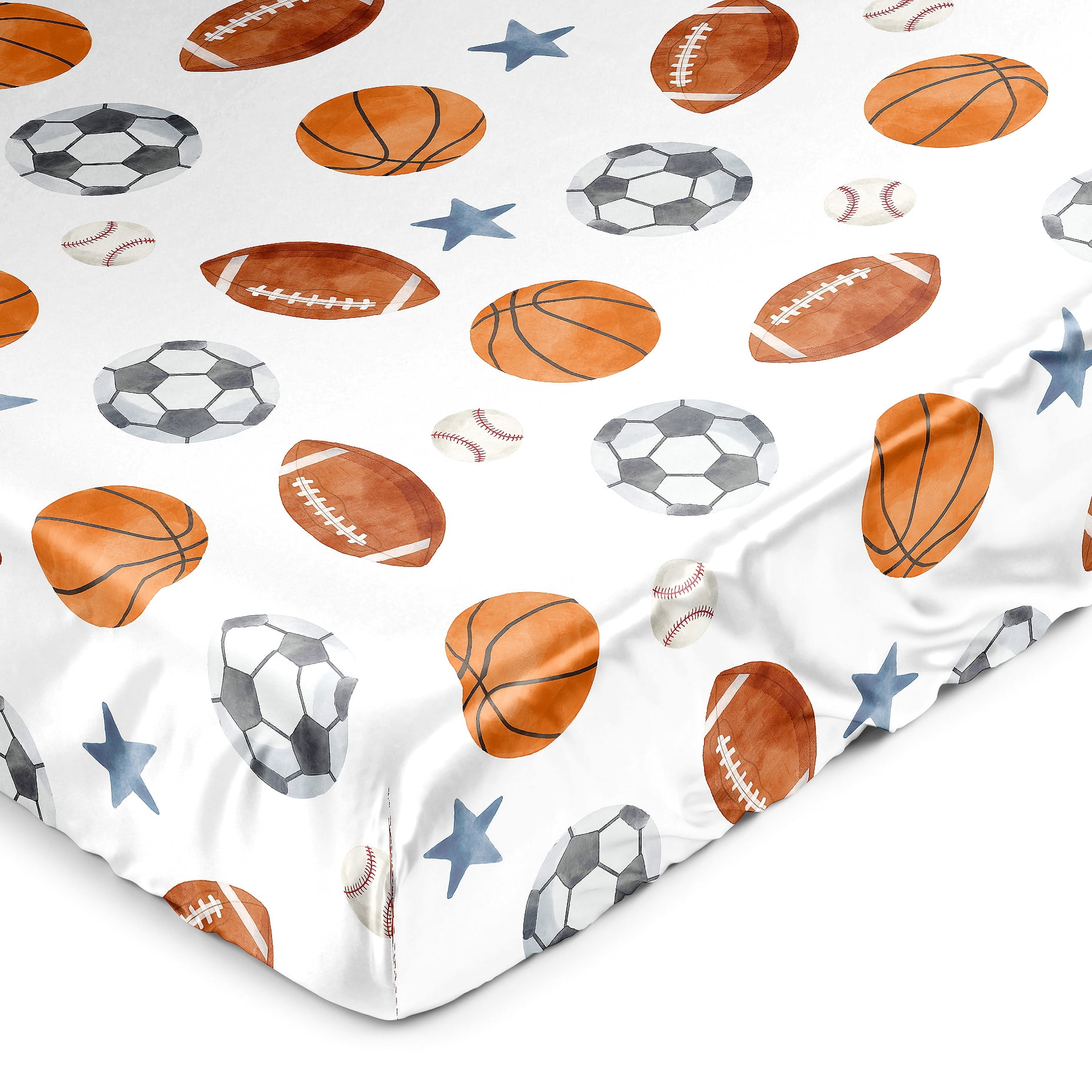 Sweet Jojo Designs Watercolor Sports Theme Boy Satin Fitted Crib Sheet