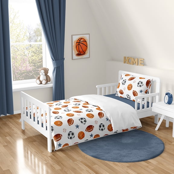 Sweet Jojo Designs Watercolor Sports Theme Boy Toddler Bed Comforter Bedding Set 5 Piece