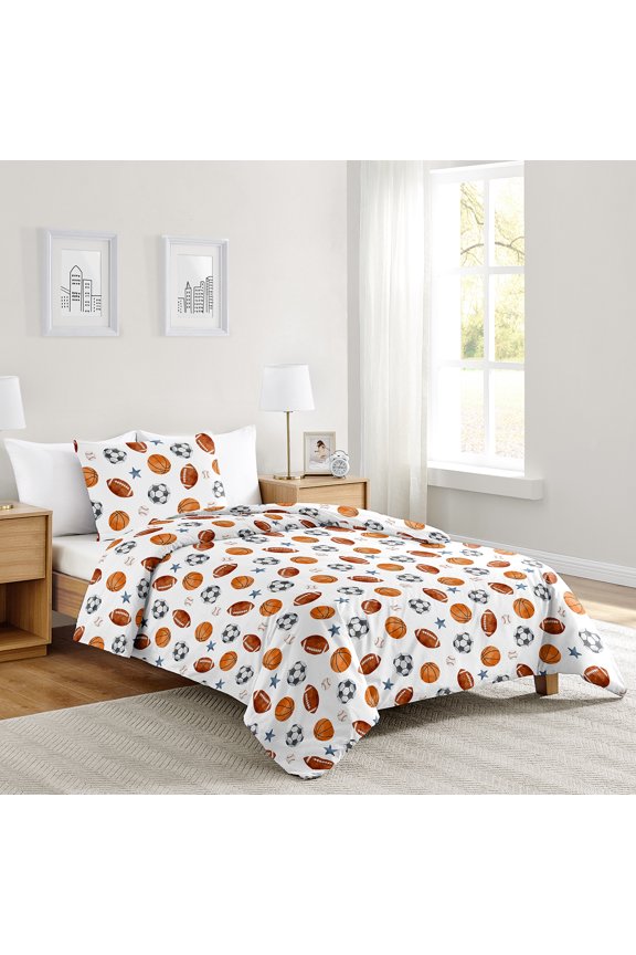Watercolor Sports Theme Boy Twin Bed Comforter Bedding Set 2 Piece