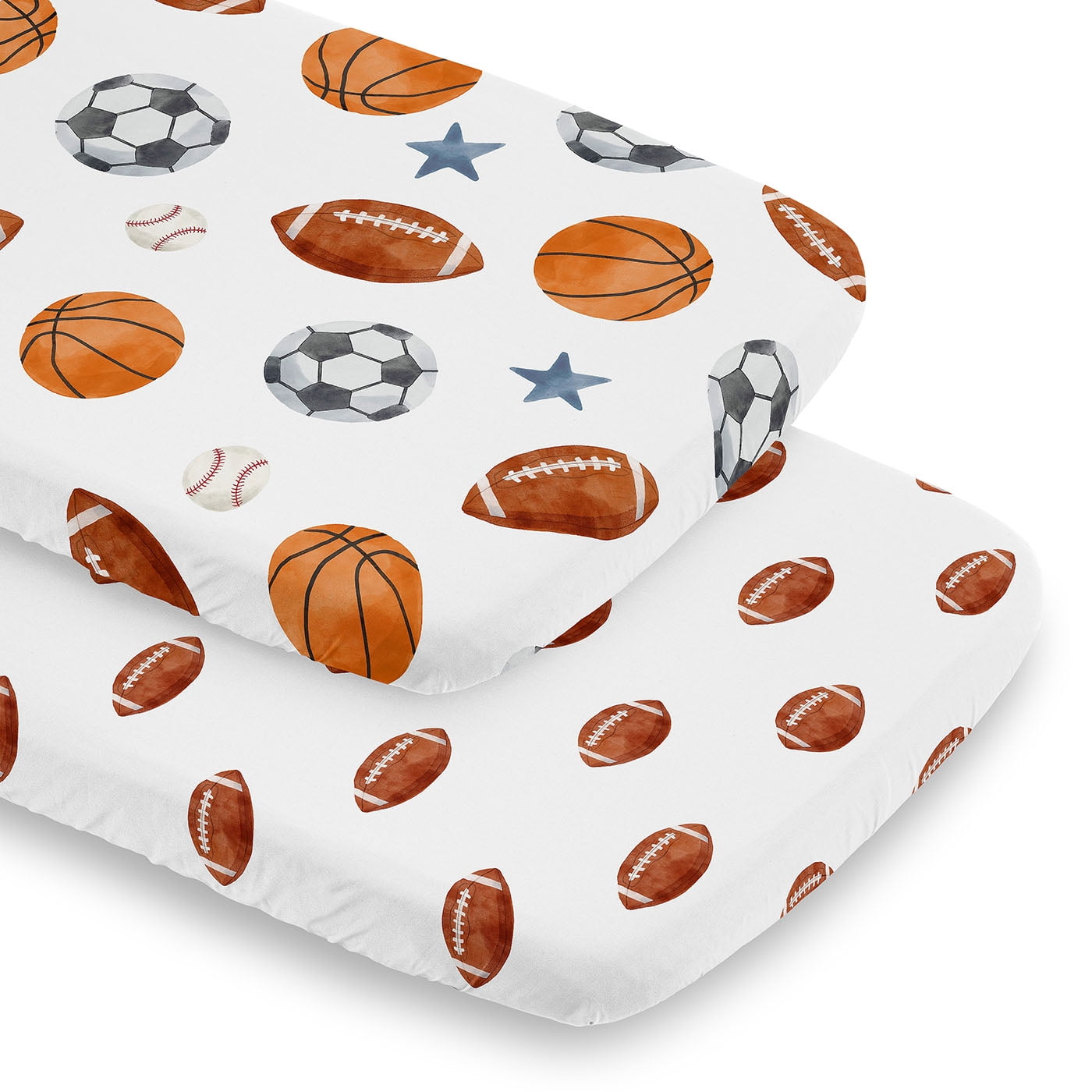 Sweet Jojo Designs Watercolor Sports Theme Football Print Boy Baby Bassinet Fitted Sheets Set 2 Piece