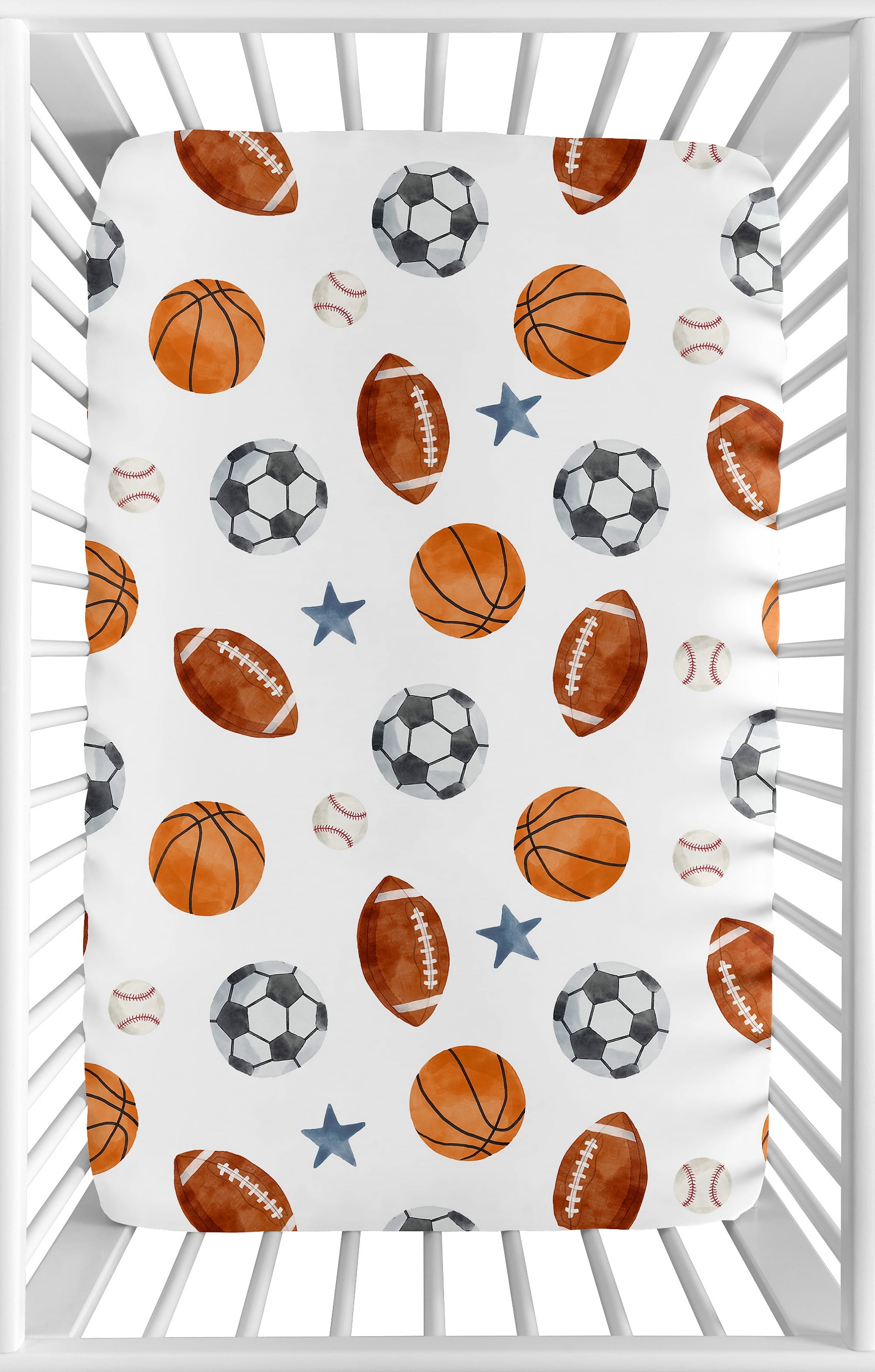 Sweet Jojo Designs Watercolor Sports Theme Multicolor Mini Fitted Crib Sheet