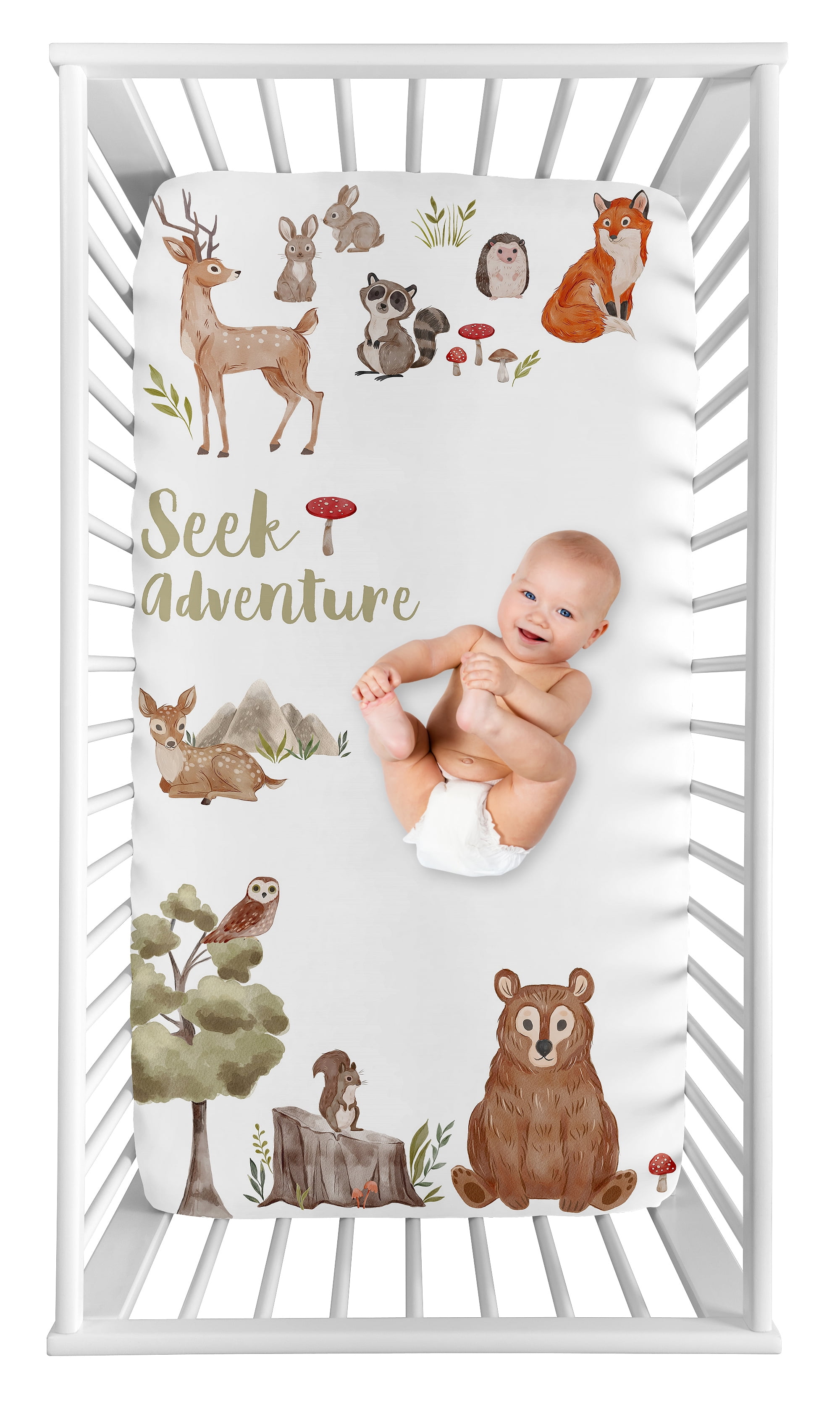 Sweet Jojo Designs Watercolor Woodland Forest Animals Boy Girl Gender Neutral Unisex Photo Op Fitted Crib Sheet