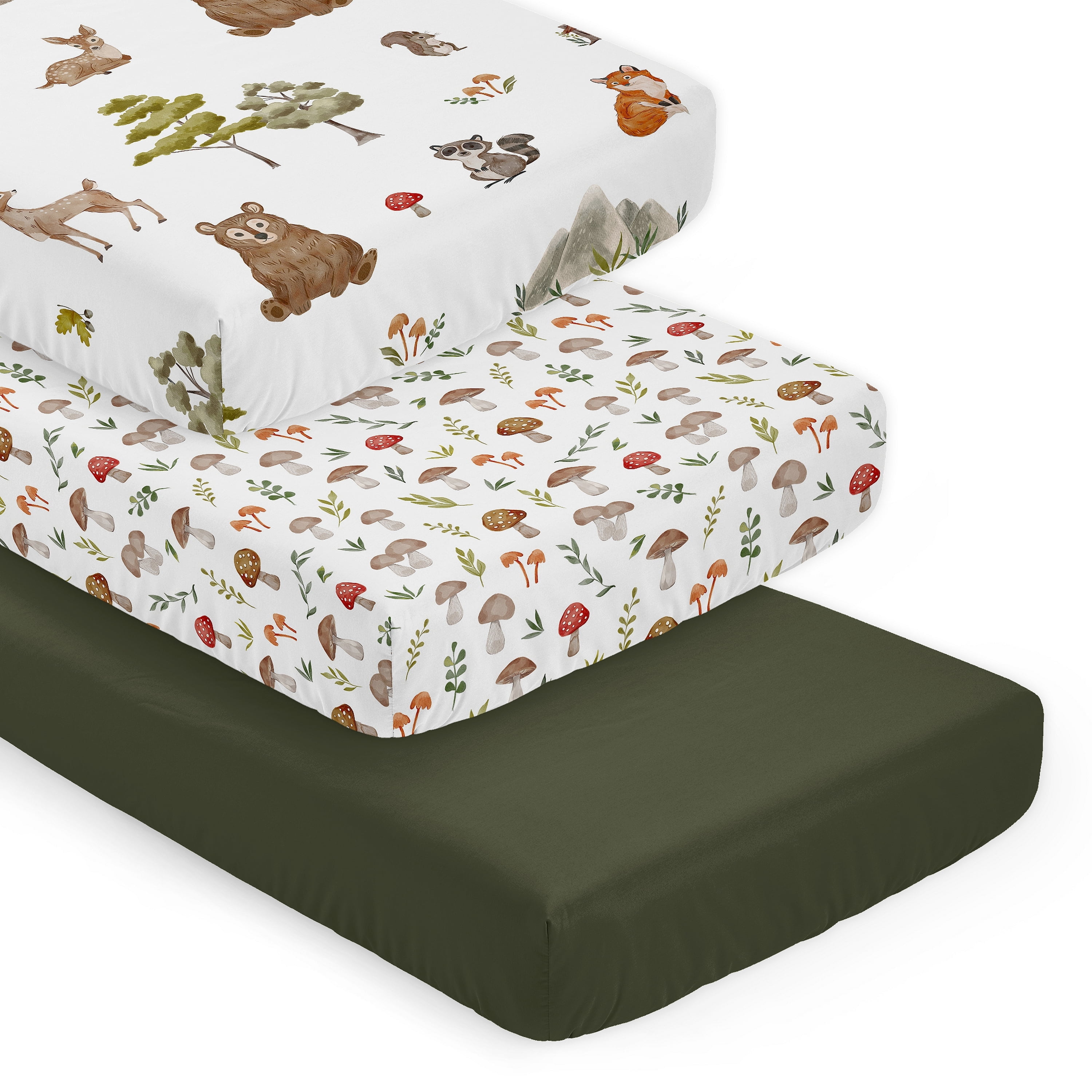 Sweet Jojo Designs Watercolor Woodland Forest Animals Boy, Girl, Unisex/Gender Neutral Fitted Crib Sheets Set 3 Piece