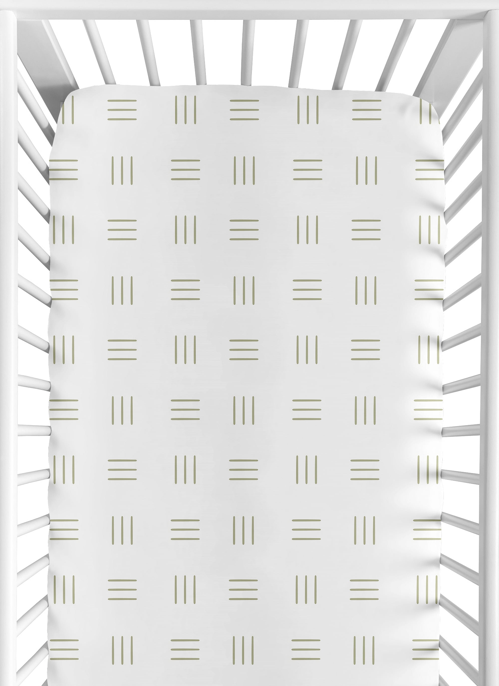 Sweet Jojo Designs White and Green Boho Mudcloth Boy or Girl Fitted Crib Sheet Baby or Toddler Bed Nursery - Sage Bohemian Woodland Tribal Southwest Mud Cloth Hatch Gender Neutral Triple Line