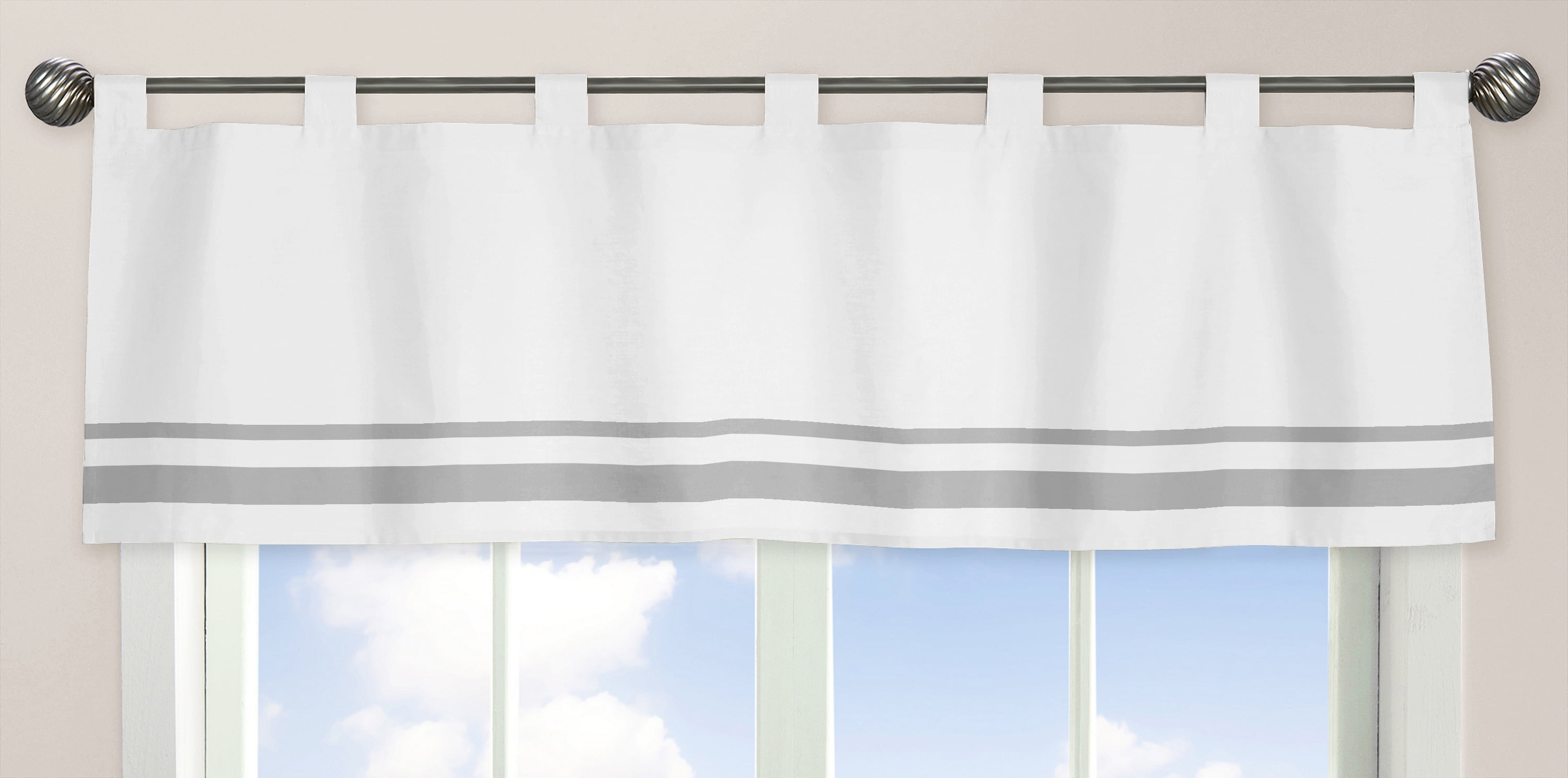 White and Gray Cotton Tab Top Window Valance