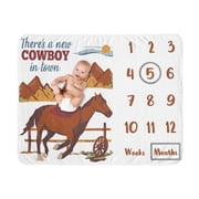 Sweet Jojo Designs Wild West Cowboy Brown Red Blue Fleece Milestone Baby Blanket 3 Piece Set