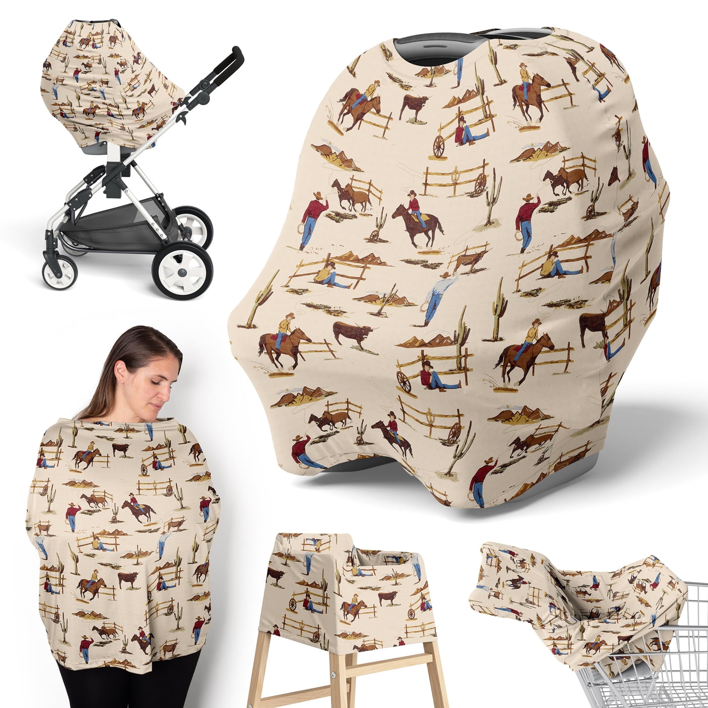 Sweet Jojo Designs Wild West Cowboy Brown Red Blue Multi Use Baby Car Seat and Nursing Cover