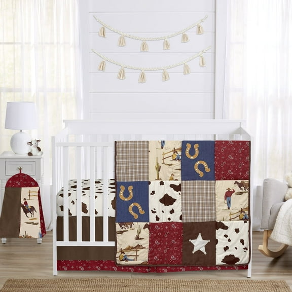 Sweet Jojo Designs Wild West Cowboy Brown Red Ivory 5 Piece Crib Bedding Set