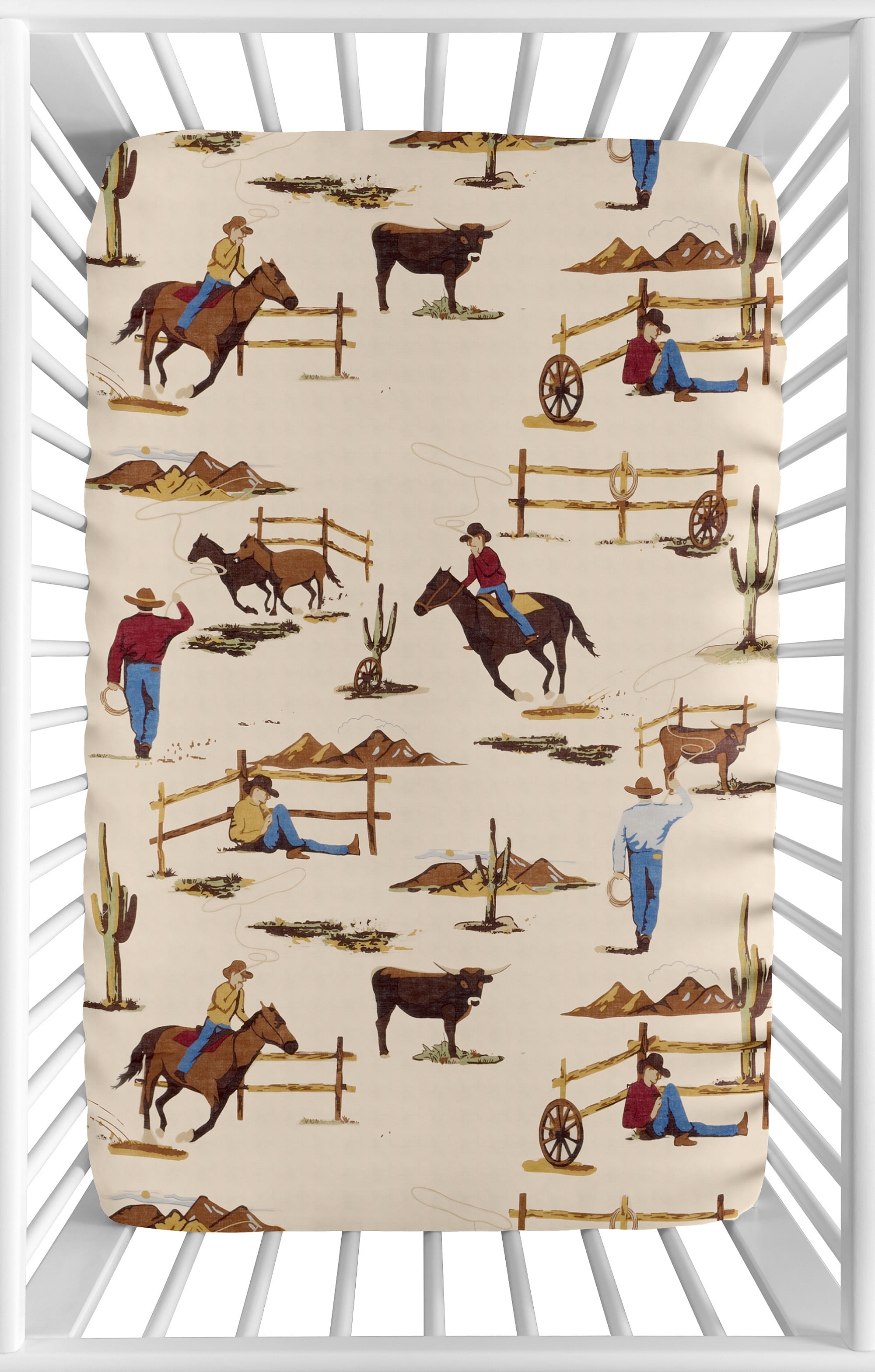 Sweet Jojo Designs Wild West Cowboy Brown Red and Blue Mini Fitted Crib Sheet