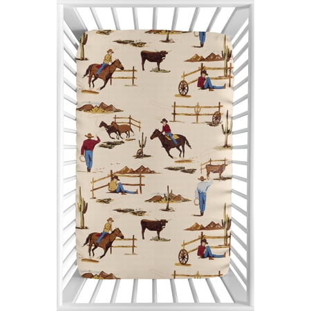 Sweet Jojo Designs Wild West Cowboy Brown Red and Blue Mini Fitted Crib Sheet